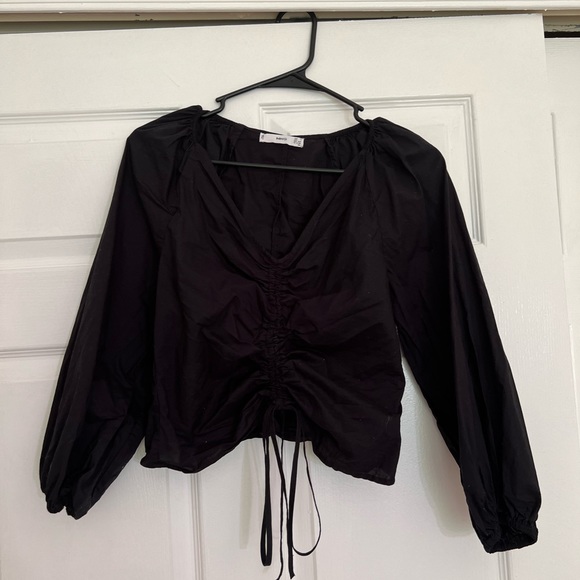 Mango cotton blouse with ruched detail US size 2 black - Picture 8 of 10